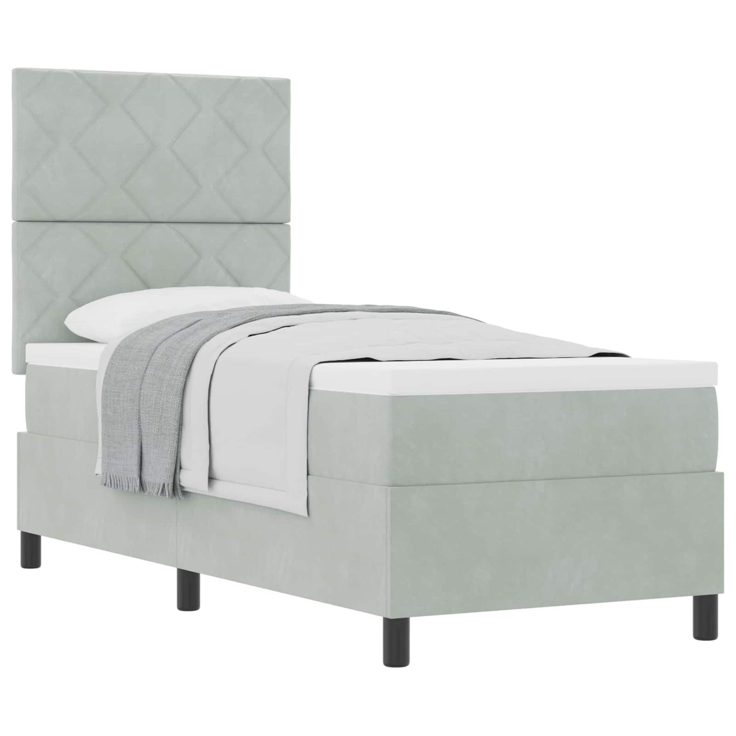 Box spring seng med hovedgærde Lysegrå 80 x 200 cm Fløjl