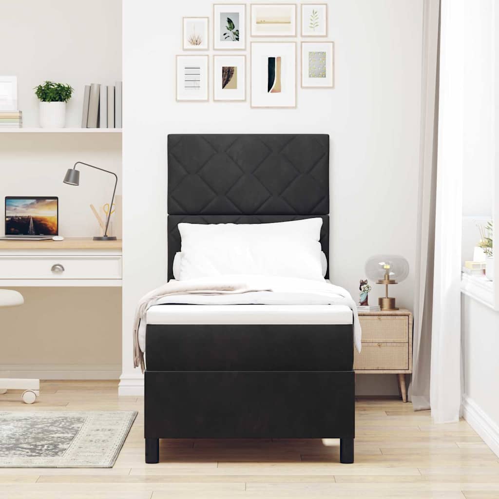 Box spring seng med hovedgærde Sort 80 x 200 cm Fløjl
