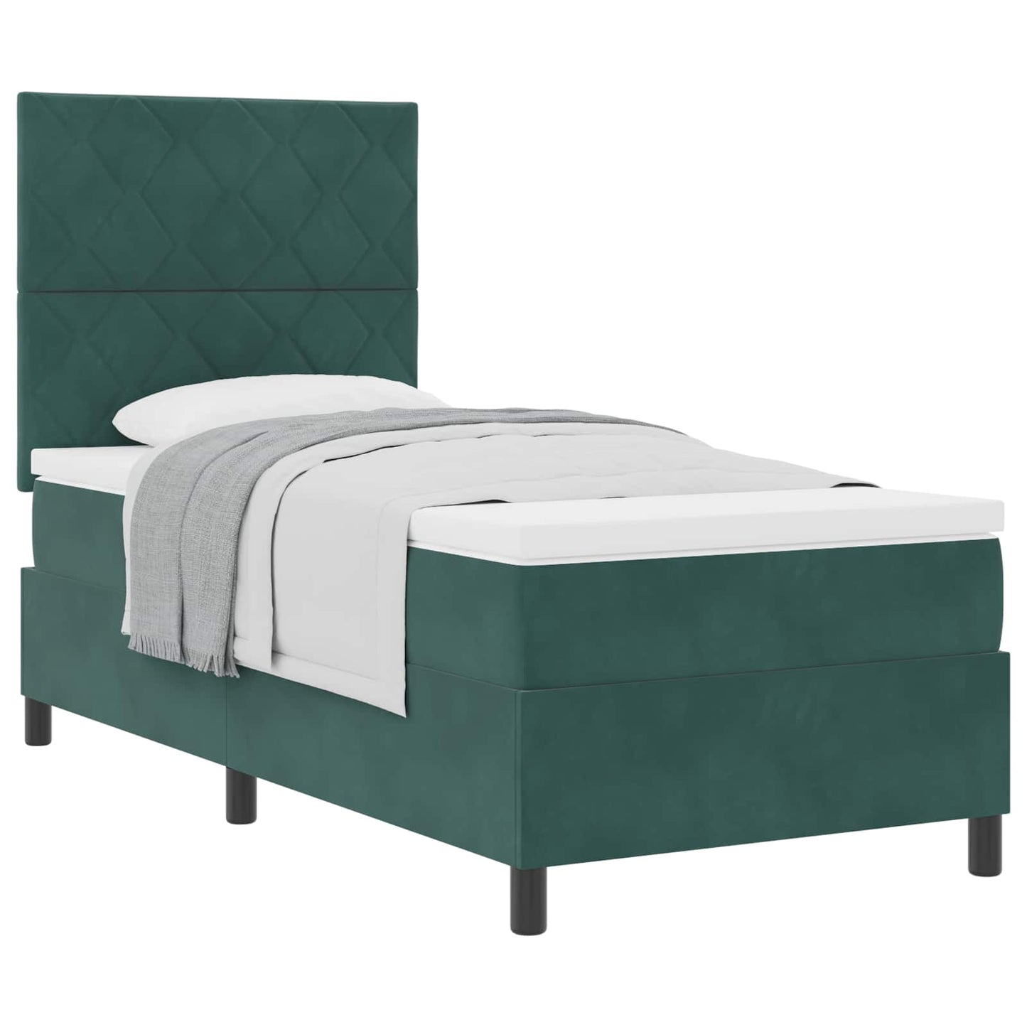Box spring seng med hovedgærde Mørkegrøn 90 x 190 cm Fløjl