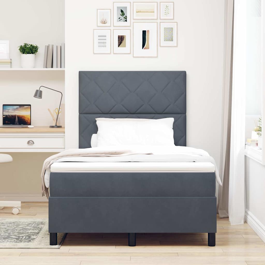 Box spring seng med hovedgærde Mørkegrå 120 x 190 cm Fløjl