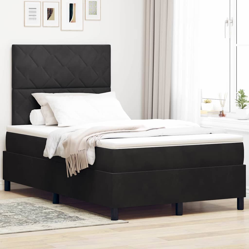 Box spring seng med hovedgærde Sort 120 x 190 cm Fløjl