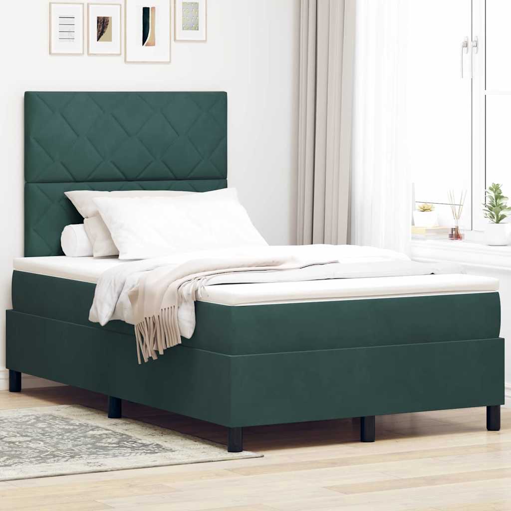 Box spring seng med hovedgærde Mørkegrøn 120 x 190 cm Fløjl