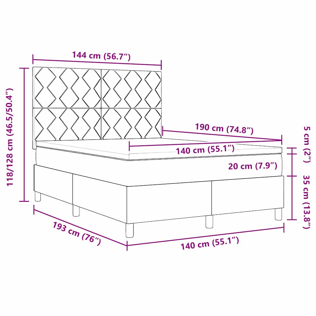 Box spring seng med hovedgærde Lyserød 140 x 190 cm Fløjl