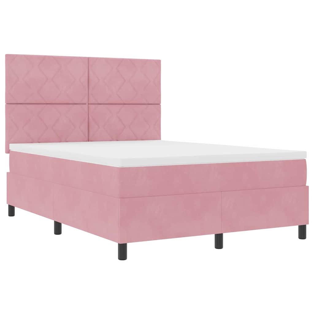 Box spring seng med hovedgærde Lyserød 140 x 200 cm Fløjl