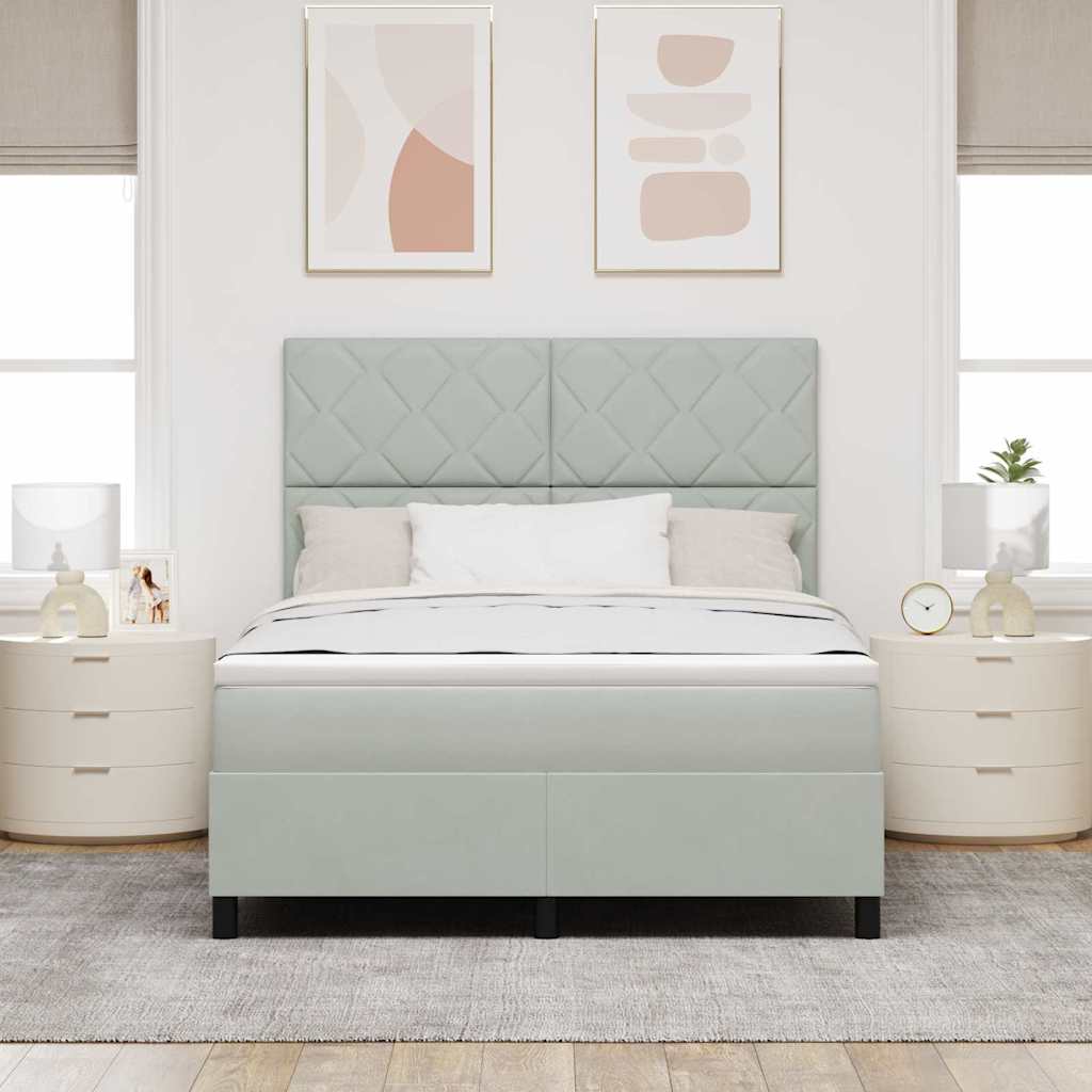 Box spring seng med hovedgærde Lysegrå 160 x 200 cm Fløjl