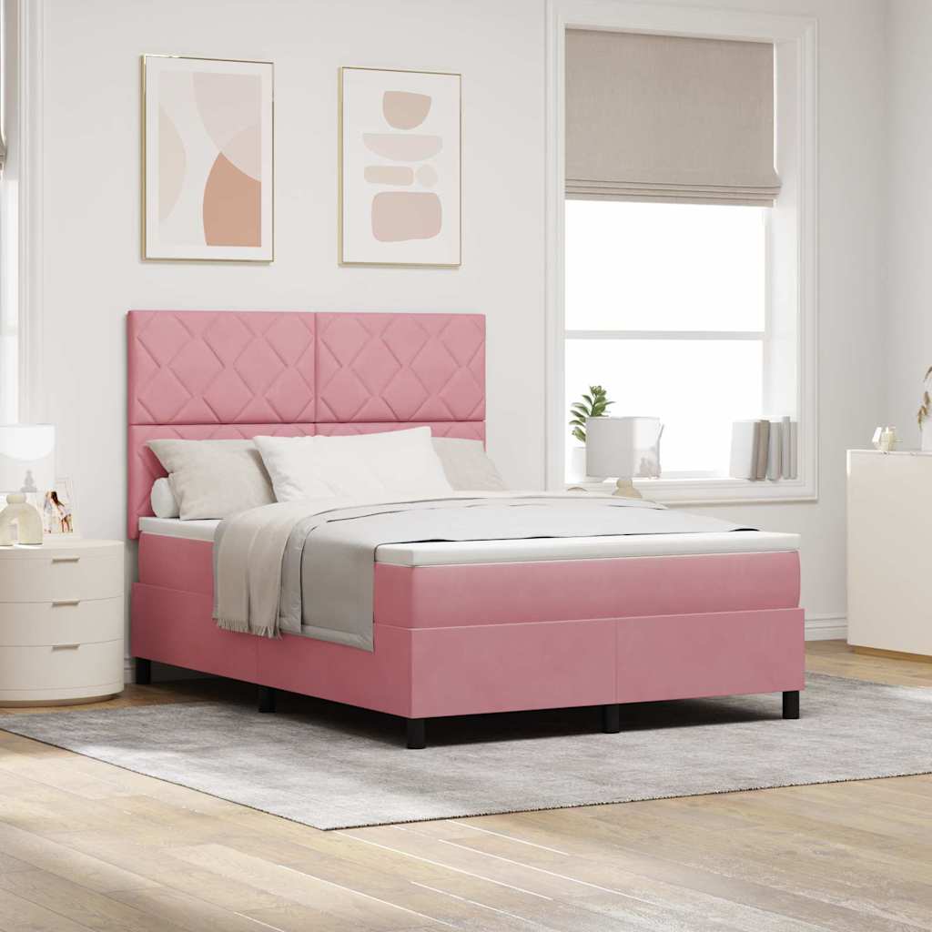 Box spring seng med hovedgærde Lyserød 160 x 200 cm Fløjl