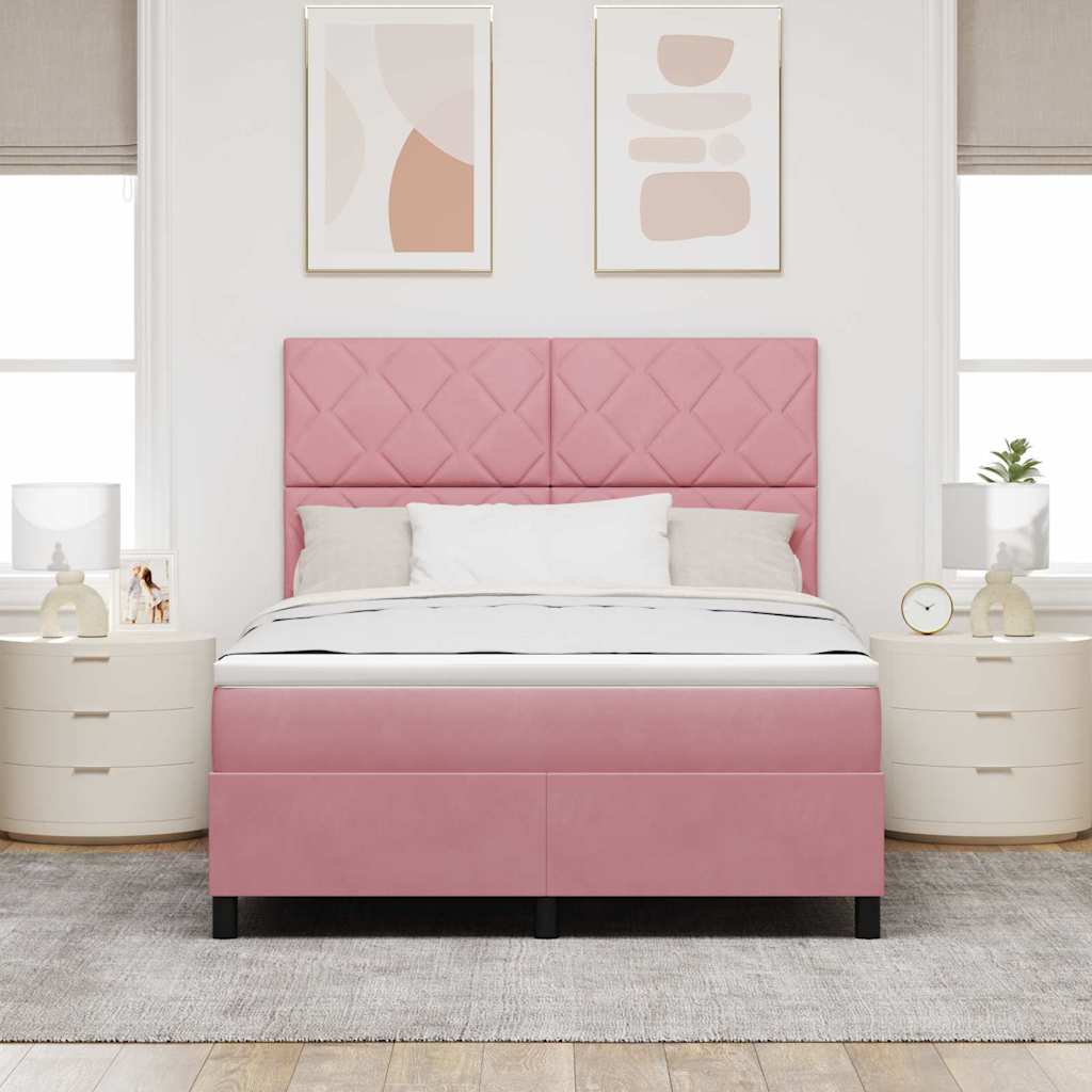 Box spring seng med hovedgærde Lyserød 160 x 200 cm Fløjl