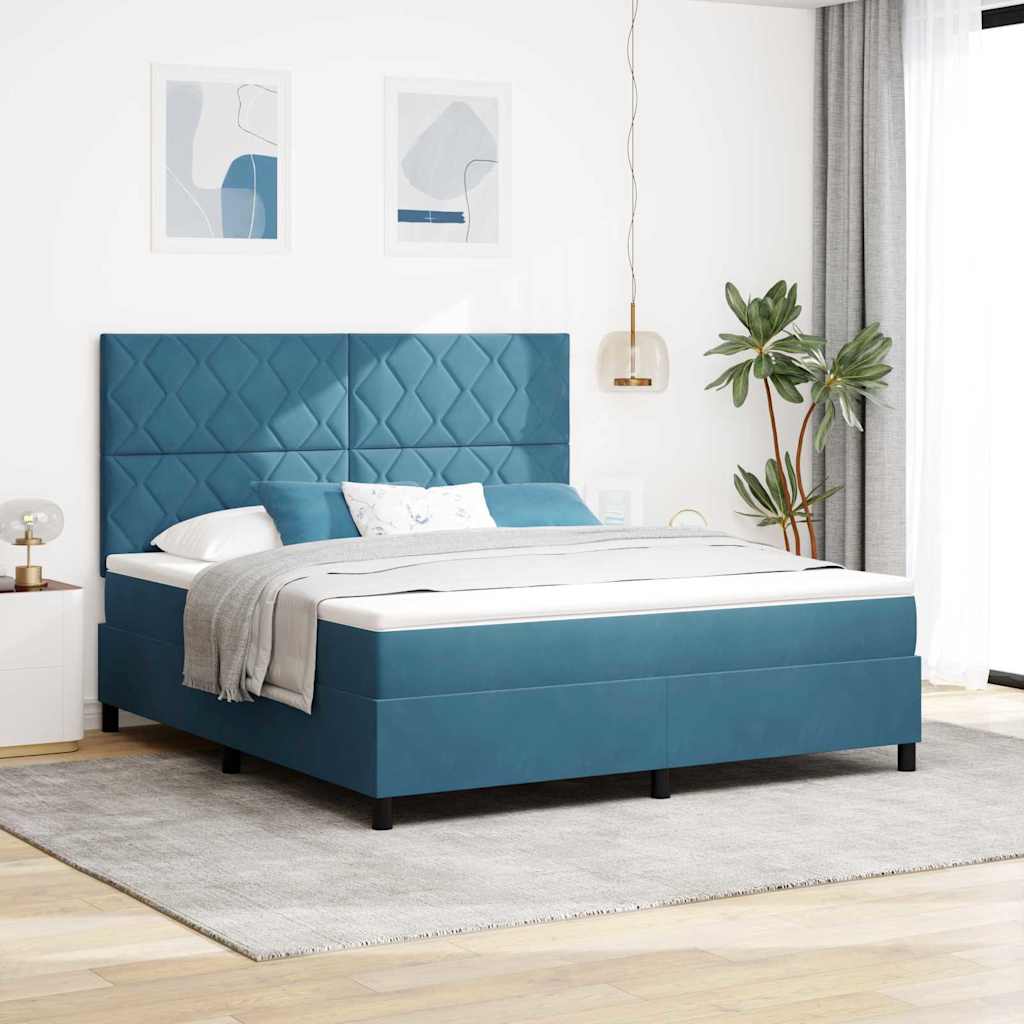 Box spring seng med hovedgærde Mørk blå 180 x 200 cm Fløjl