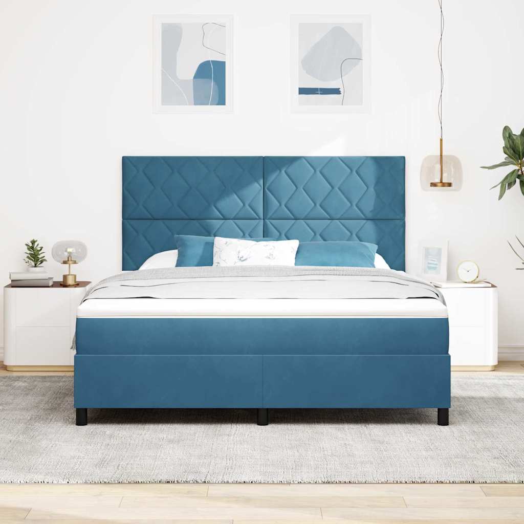 Box spring seng med hovedgærde Mørk blå 180 x 200 cm Fløjl