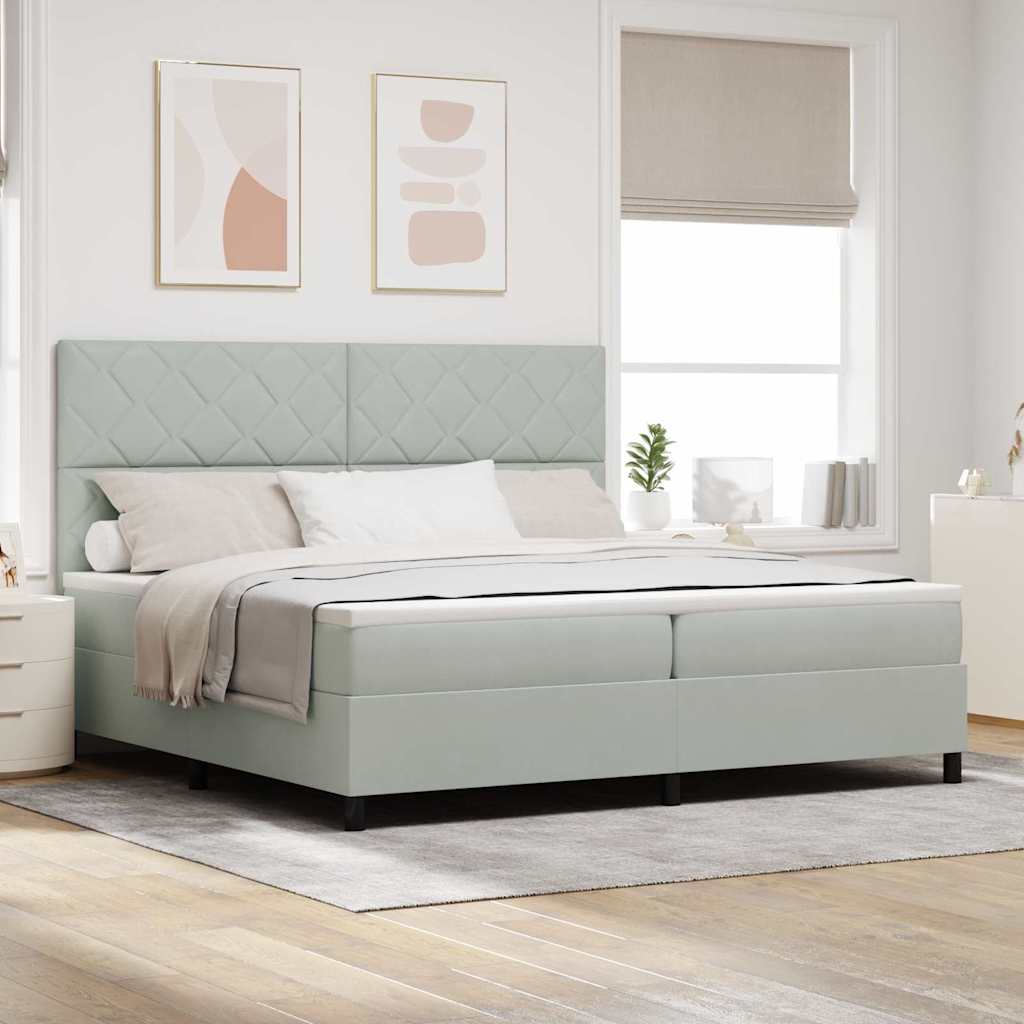 Box spring seng med hovedgærde Lysegrå 200 x 200 cm Fløjl
