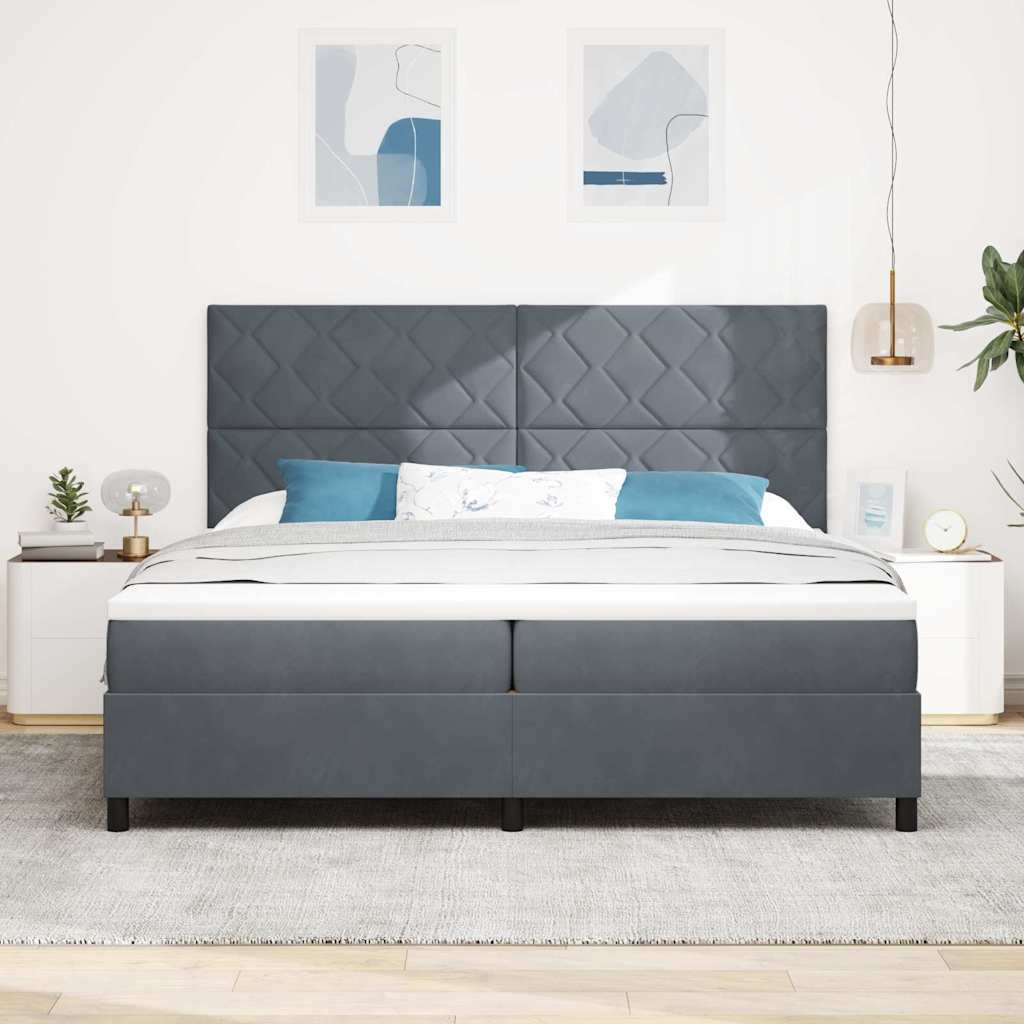 Box spring seng med hovedgærde Mørkegrå 200 x 200 cm Fløjl