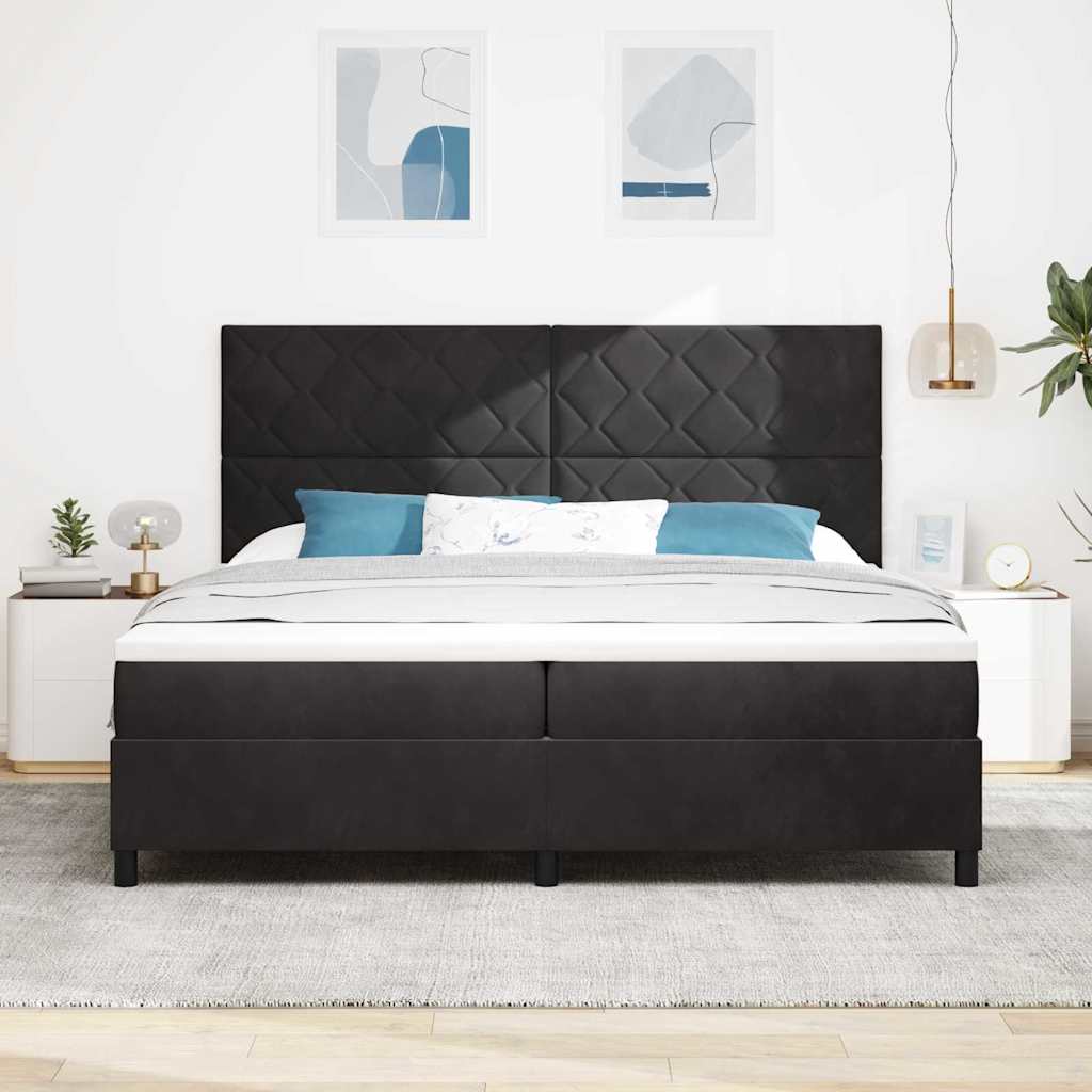 Box spring seng med hovedgærde Sort 200 x 200 cm Fløjl