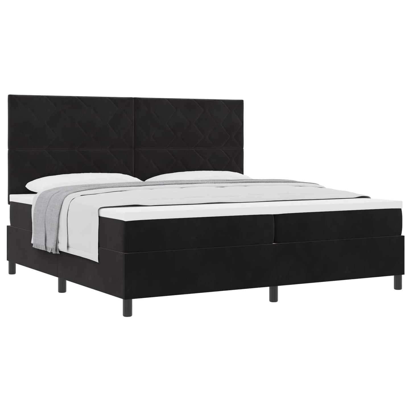 Box spring seng med hovedgærde Sort 200 x 200 cm Fløjl