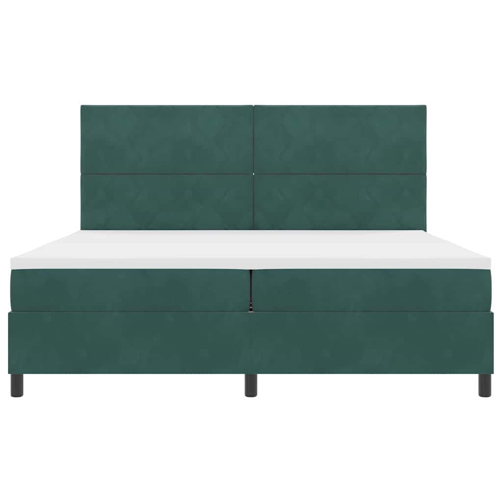 Box spring seng med hovedgærde Mørkegrøn 200 x 200 cm Fløjl