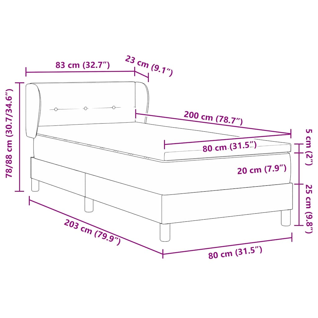 Box spring seng med hovedgærde Lysegrå 80 x 200 cm Stof