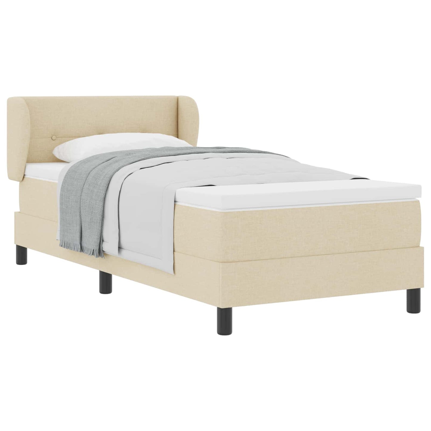 Box spring seng med hovedgærde Creme 90 x 200 cm Stof