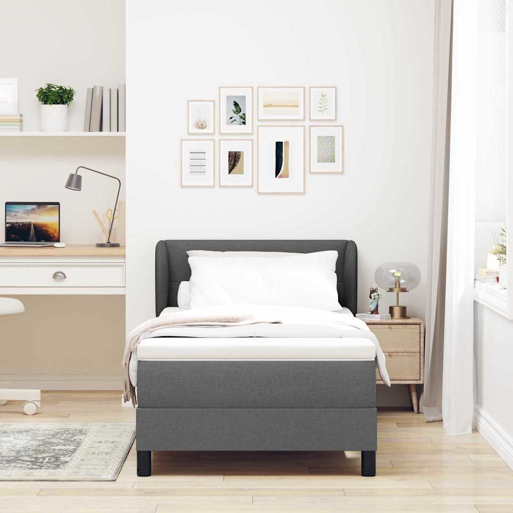 Box spring seng med hovedgærde Mørkegrå 100 x 200 cm Stof