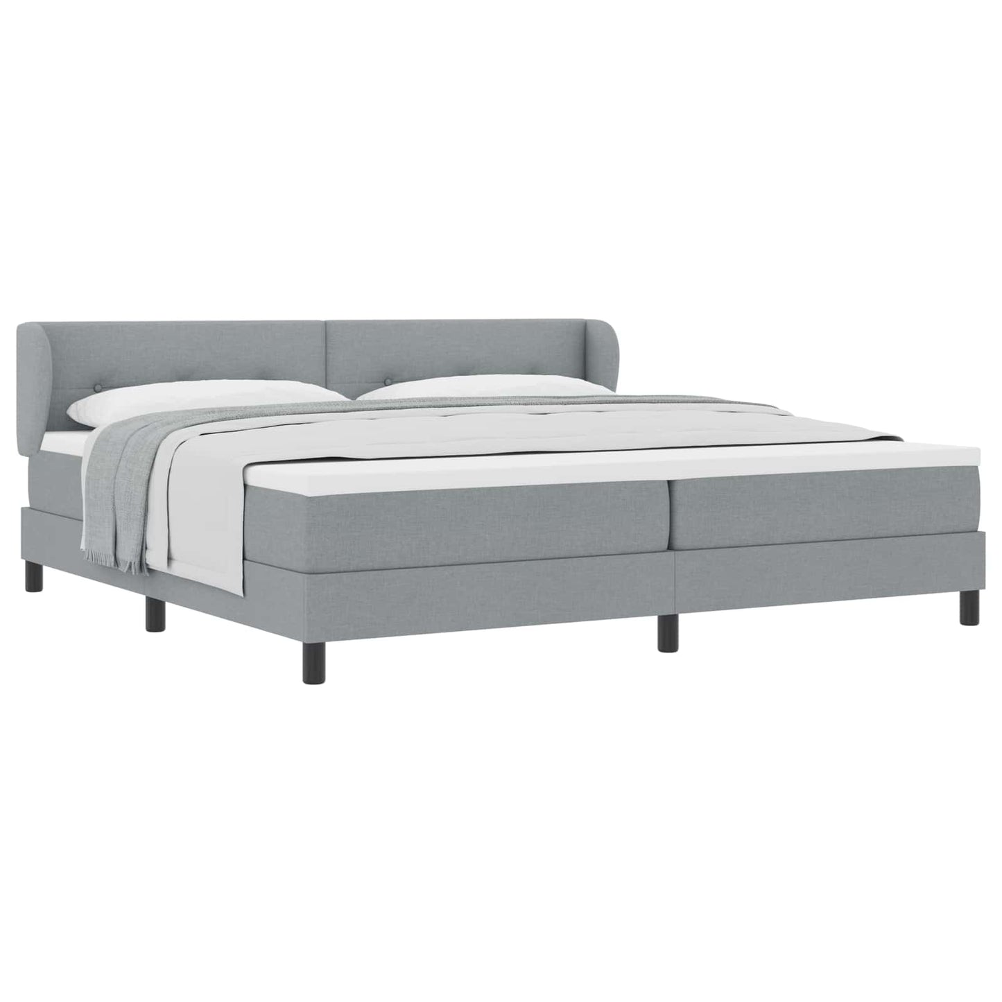 Box spring seng med hovedgærde Lysegrå 200 x 200 cm Stof