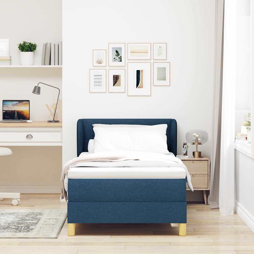 Box spring seng med hovedgærde Blå 80 x 200 cm Stof