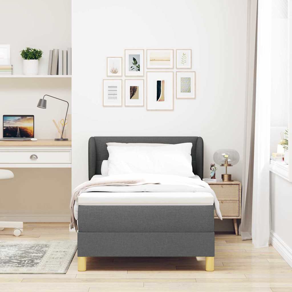 Box spring seng med hovedgærde Mørkegrå 100 x 200 cm Stof