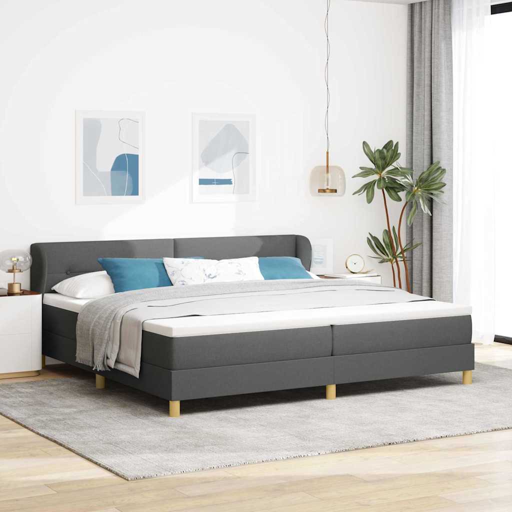 Box spring seng med hovedgærde Mørkegrå 200 x 200 cm Stof