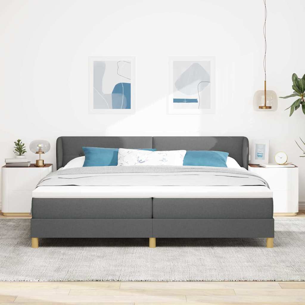 Box spring seng med hovedgærde Mørkegrå 200 x 200 cm Stof