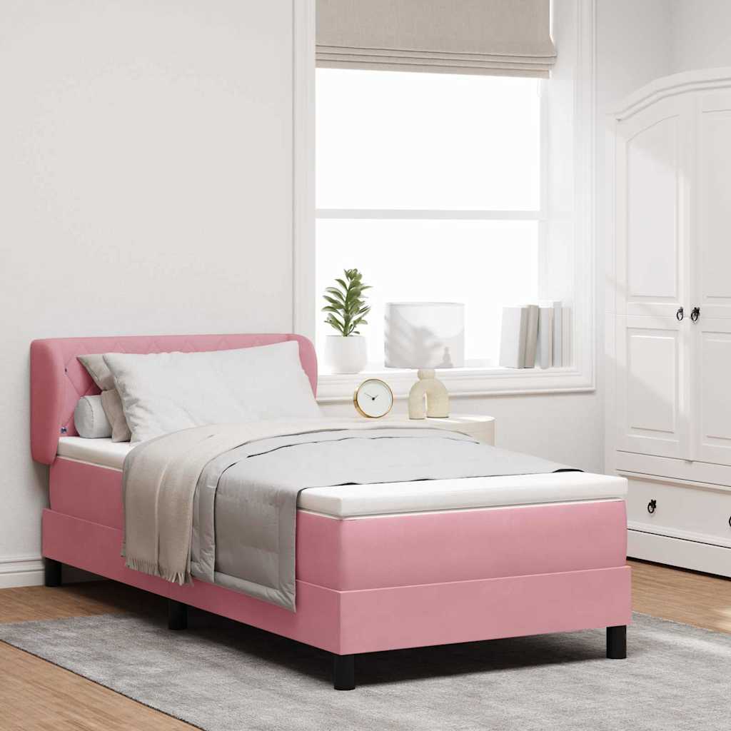 Box spring seng med hovedgærde Lyserød 100 x 200 cm Fløjl