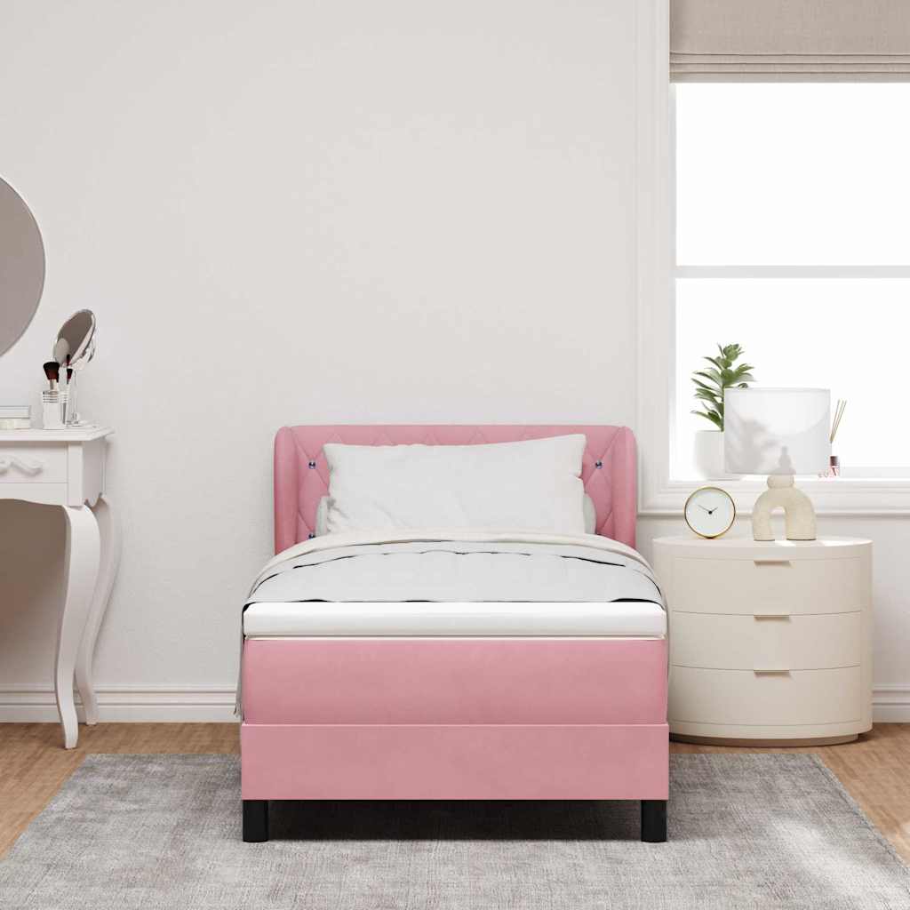Box spring seng med hovedgærde Lyserød 100 x 200 cm Fløjl