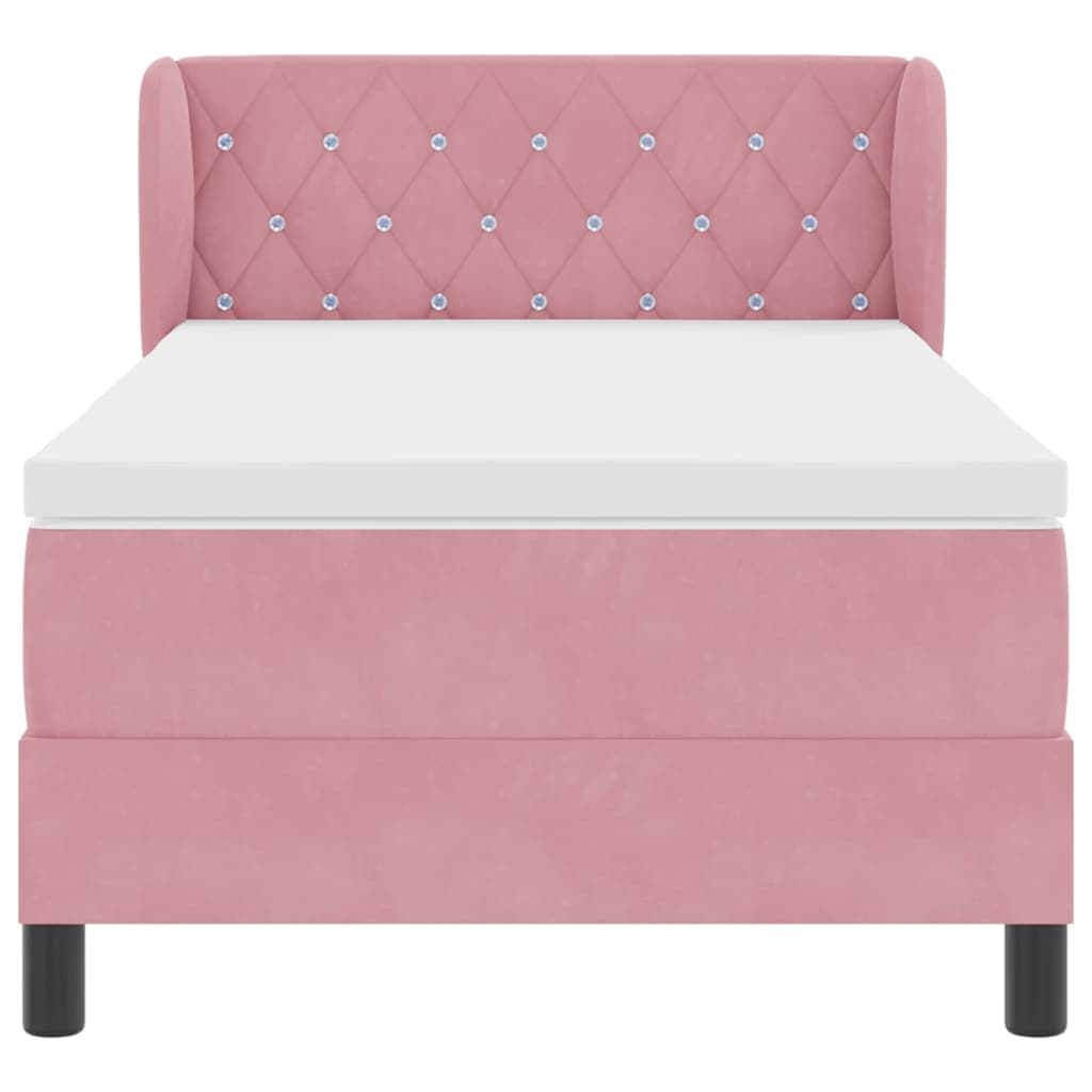 Box spring seng med hovedgærde Lyserød 100 x 200 cm Fløjl