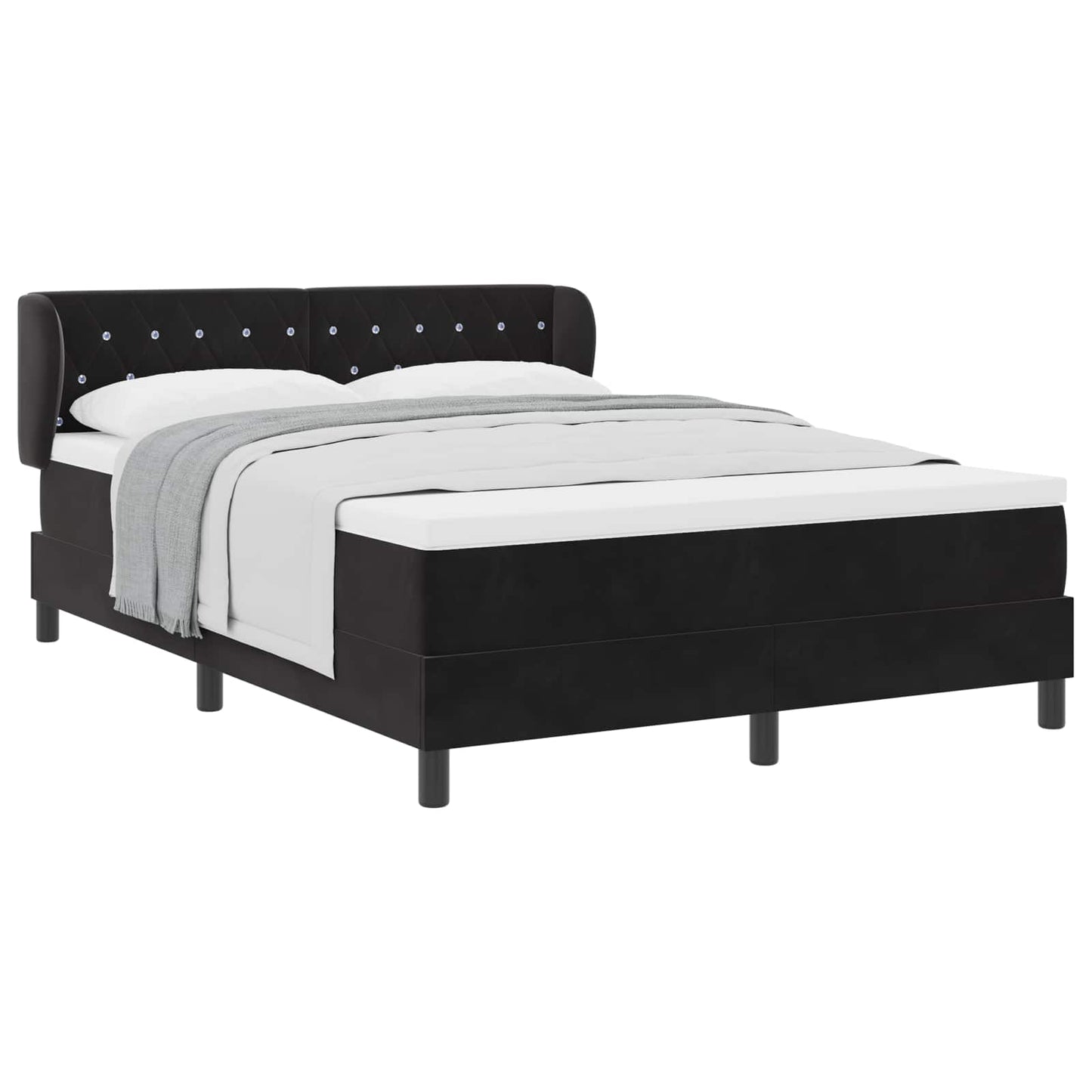 Box spring seng med hovedgærde Sort 140 x 200 cm Fløjl