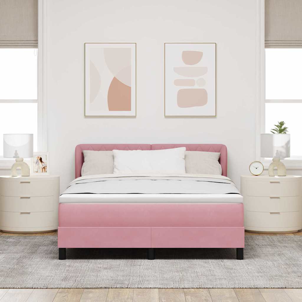 Box spring seng med hovedgærde Lyserød 140 x 200 cm Fløjl