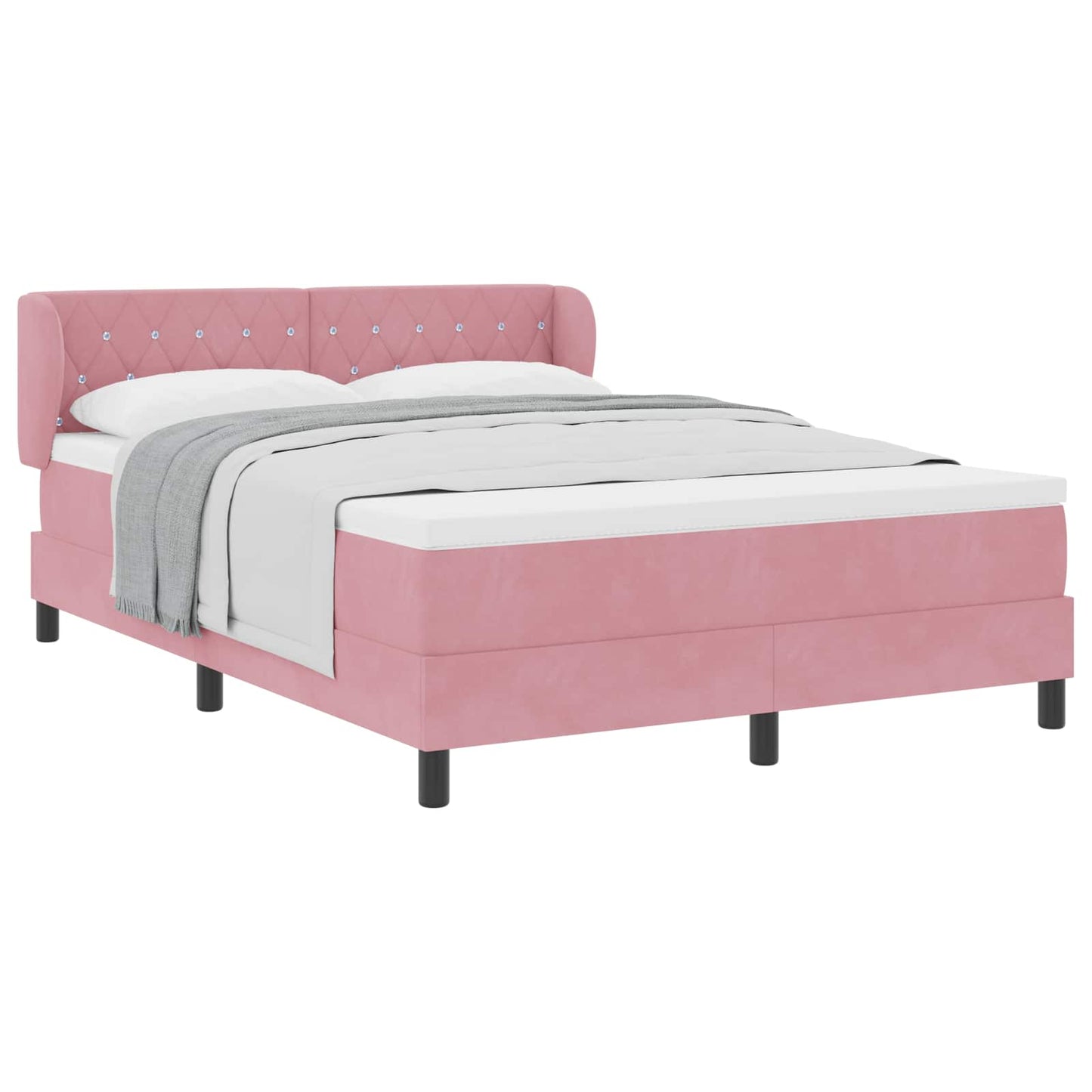 Box spring seng med hovedgærde Lyserød 140 x 200 cm Fløjl