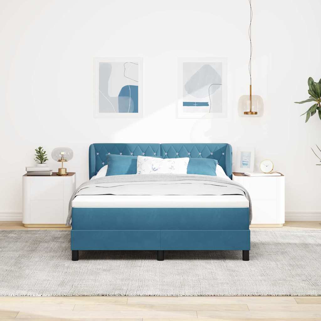Box spring seng med hovedgærde Mørkeblå 160 x 200 cm Fløjl