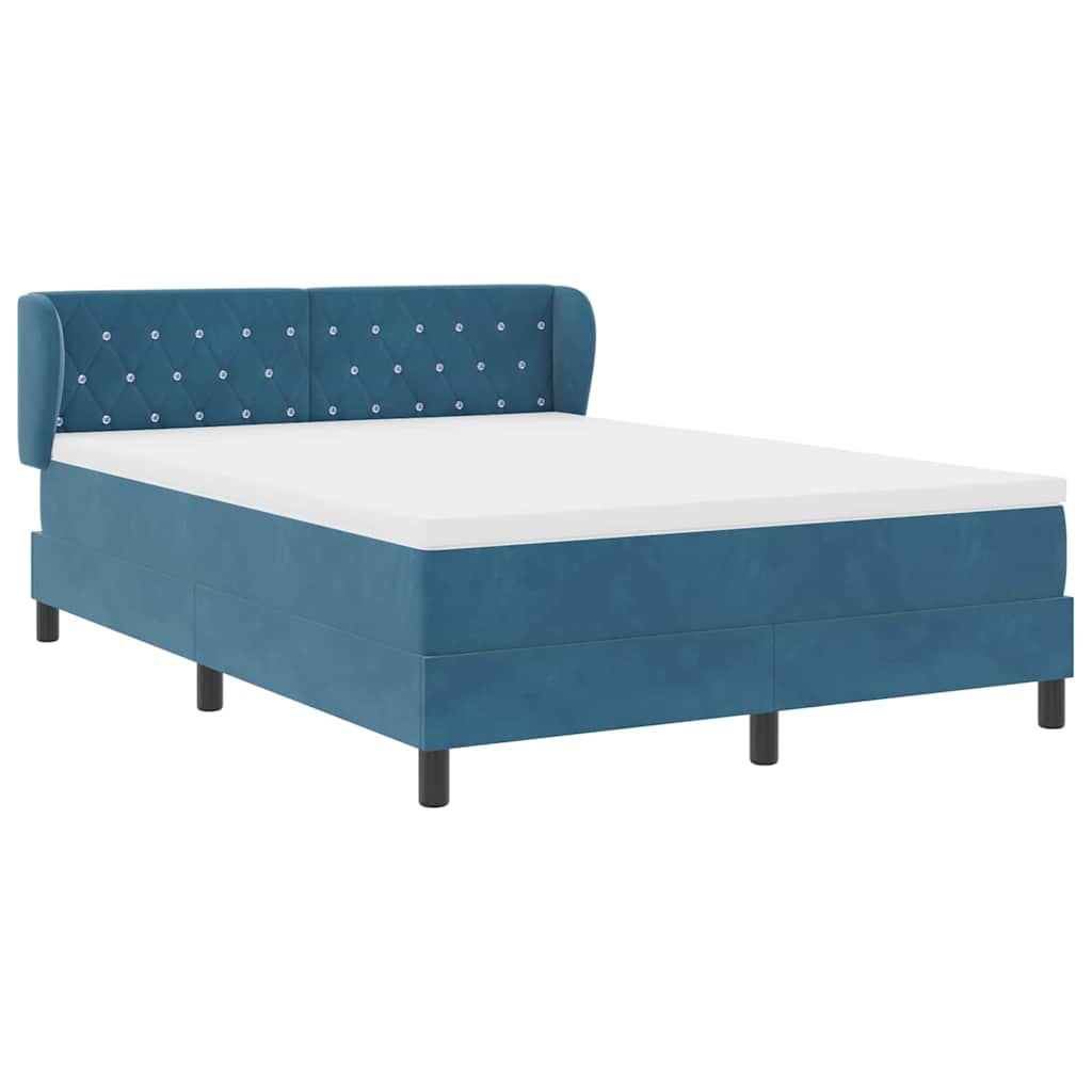 Box spring seng med hovedgærde Mørkeblå 160 x 200 cm Fløjl