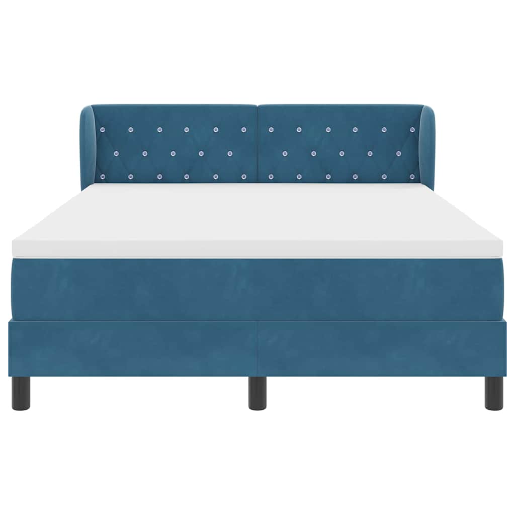 Box spring seng med hovedgærde Mørkeblå 160 x 200 cm Fløjl
