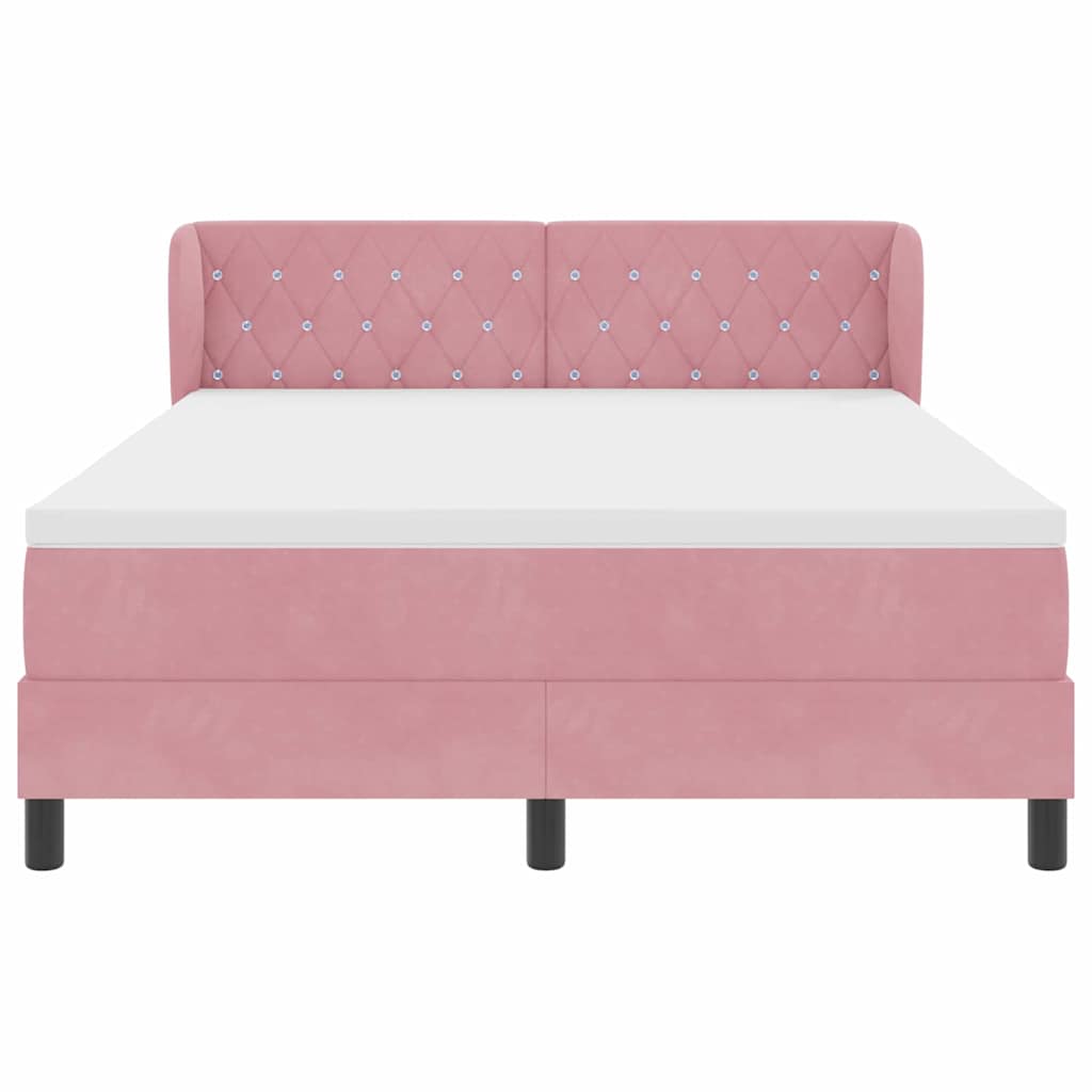 Box spring seng med hovedgærde Lyserød 160 x 200 cm Fløjl