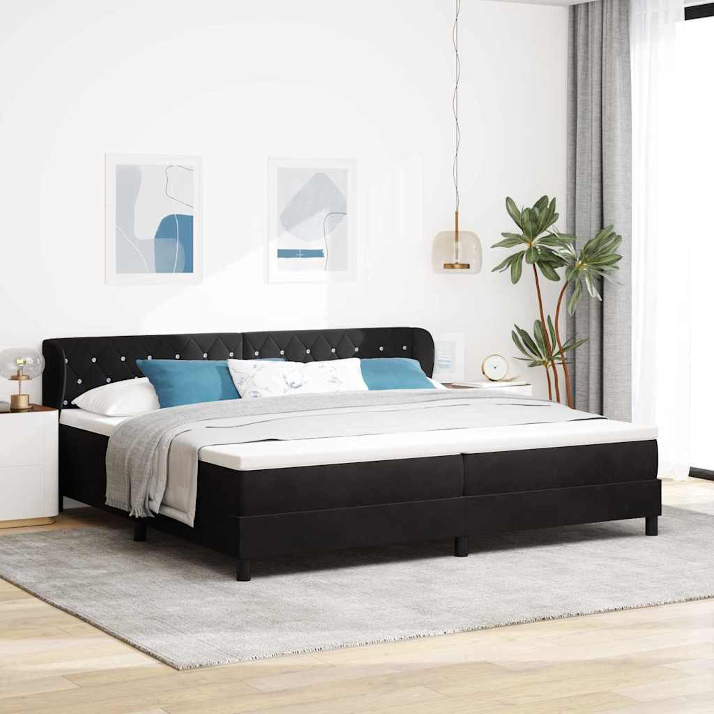 Box spring seng med madras Sort 200 x 200 cm Fløjl