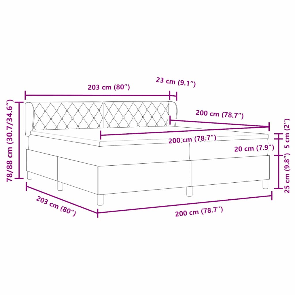 Box spring seng med madras Sort 200 x 200 cm Fløjl