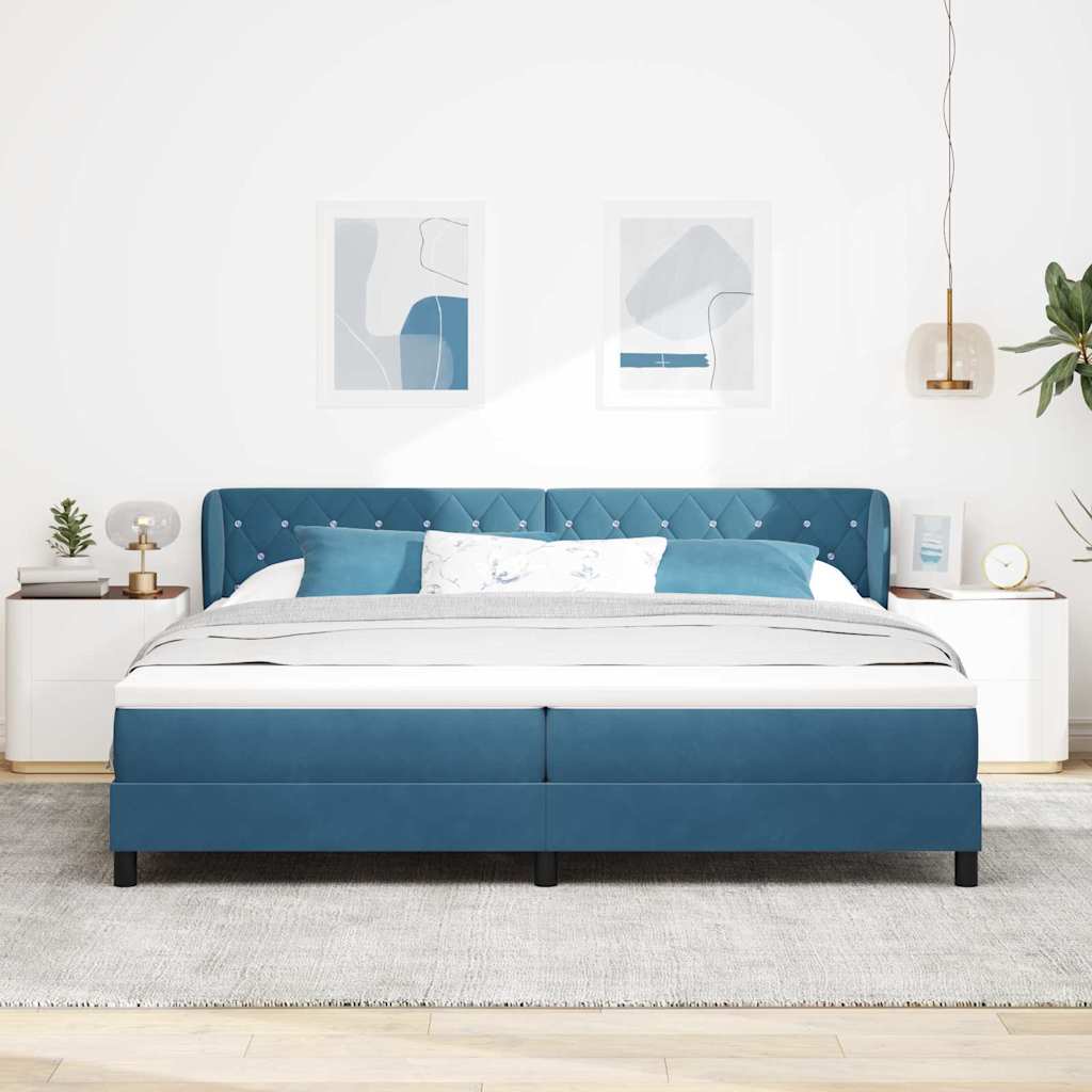 Box spring seng med madras Mørkeblå 200 x 200 cm Fløjl