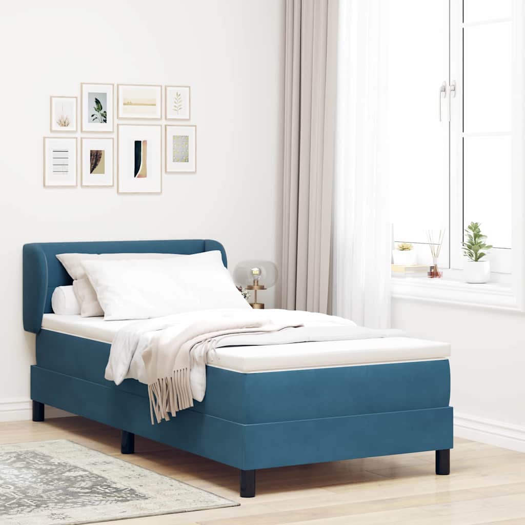 Box spring seng med hovedgærde Mørkeblå 80 x 200 cm Fløjl