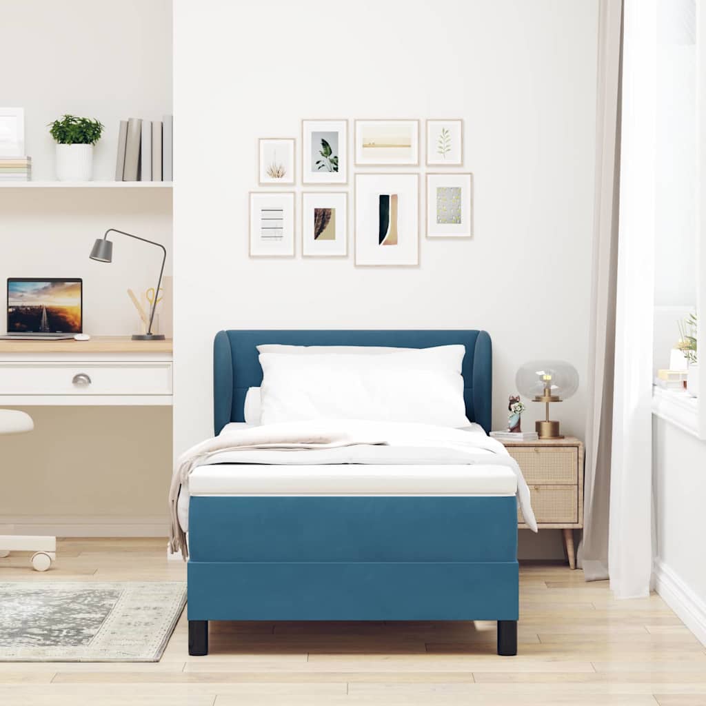 Box spring seng med hovedgærde Mørkeblå 80 x 200 cm Fløjl