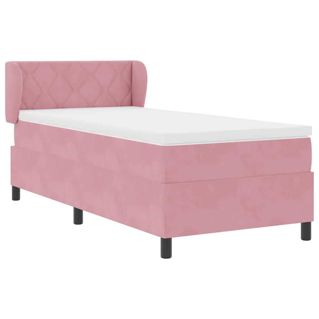 Box spring seng med hovedgærde Lyserød 90 x 200 cm Fløjl