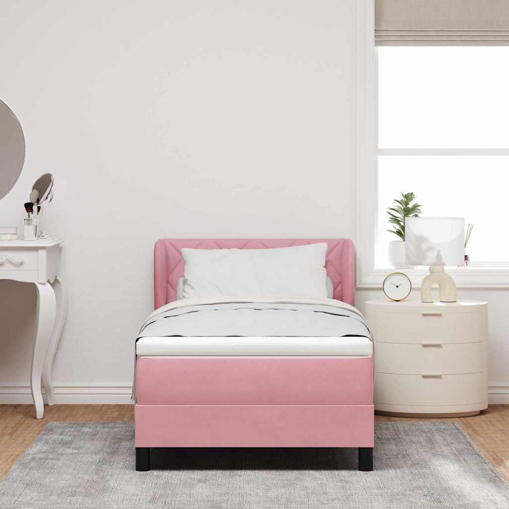 Box spring seng med pude Lyserød 100 x 200 cm Fløjl