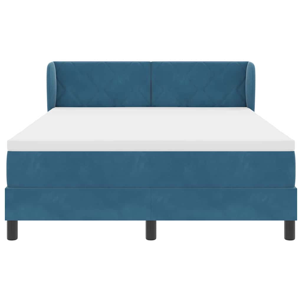 Box spring seng med hovedgærde Mørkeblå 140 x 200 cm Fløjl