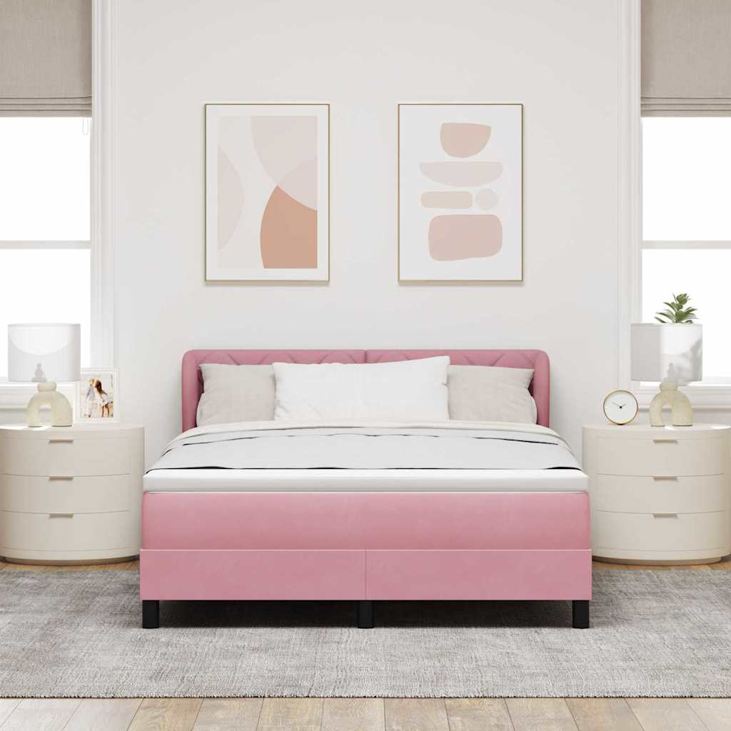 Box spring seng med hovedgærde Lyserød 140 x 200 cm Fløjl