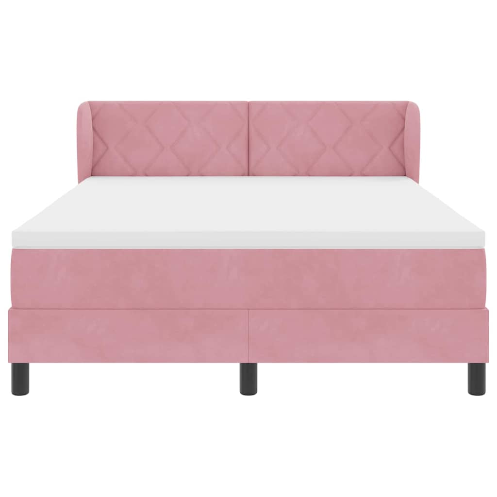Box spring seng med hovedgærde Lyserød 140 x 200 cm Fløjl