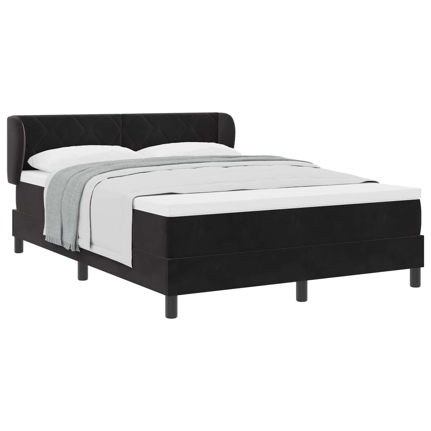 Box spring seng med hovedgærde Sort 160 x 200 cm Fløjl