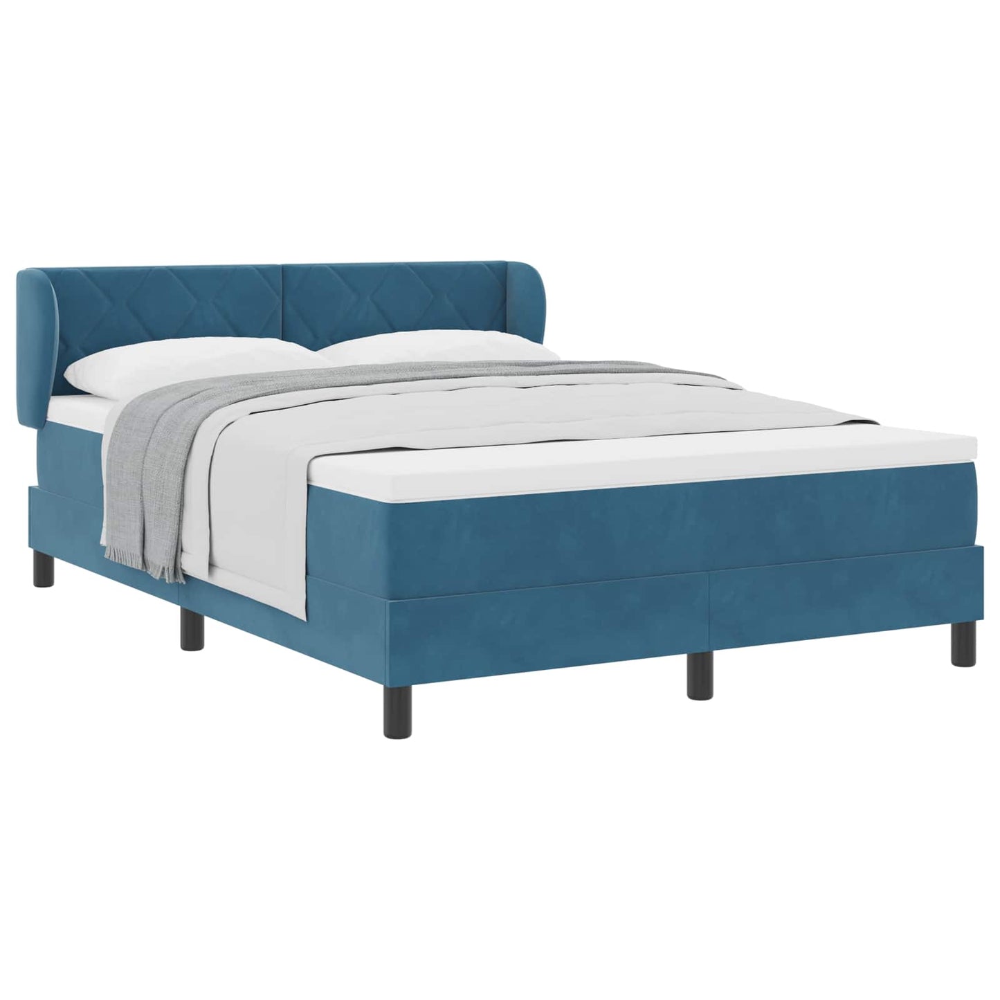 Box spring seng med hovedgærde Mørkeblå 160 x 200 cm Fløjl