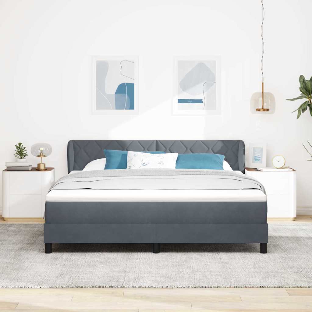 Box spring seng med hovedgærde Mørkegrå 180 x 200 cm Fløjl