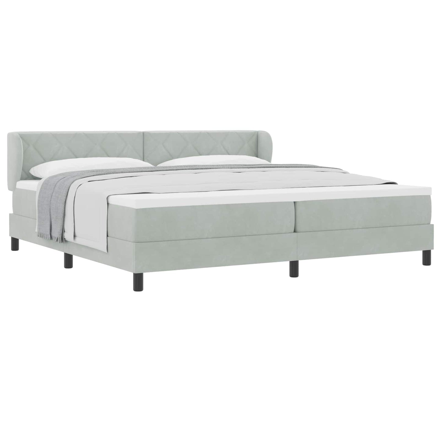 Box spring seng med hovedgærde Lysegrå 200 x 200 cm Fløjl